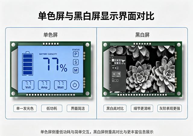 单色屏与黑白屏的对比 单色屏与黑白屏的对比